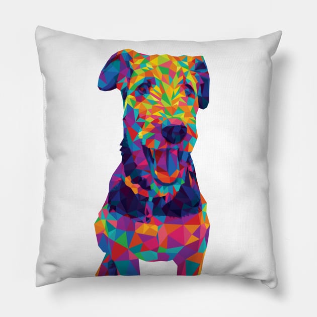 Rainbow Geometric Airedale Terrier Pillow by polliadesign