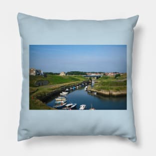 Seaton Sluice harbour under a blue sky (2) Pillow