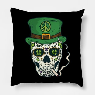 Cool Boho Sugar Skull Saint Patrick's Day Pillow