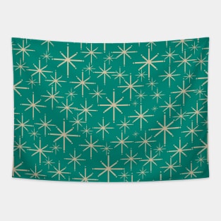 Retro Starbursts Midcentury Modern Space Age Pattern in Mid Mod Beige and Turquoise Teal Tapestry