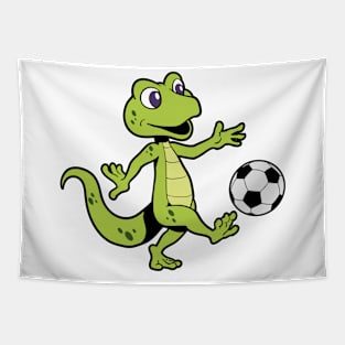 Comic gecko playing soccer Tapestry