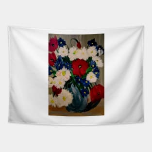 lovely vibrant bouquet of flowers in a silver vase Tapestry