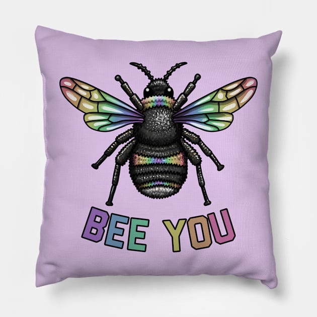 Bee You Bumblebee Rainbow Pillow by Art by Veya