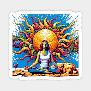 Woman Meditating with Golden Retriever Magnet