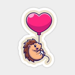 Cute Hedgehog Flying With Love Heart Balloon Cartoon Magnet