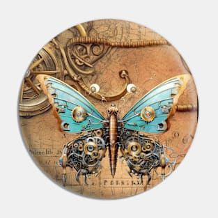 Mechnical Steampunk Aqua Butterfly Pin