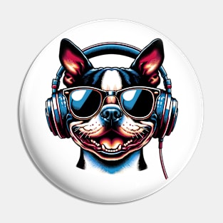 Boston Terrier Smiling DJ: A Musical Canine Portrait Pin