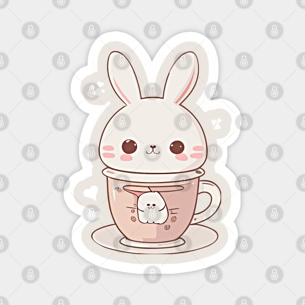 Bunny rabbit in a tea cup kawaii style Magnet by Apparels2022