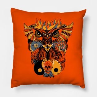 Orangrey Owl And Ageless Skull Pillow