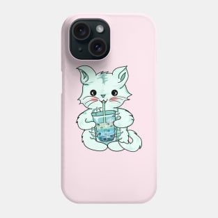 kawaii cat drinking boba tea Phone Case