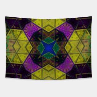 Mosaic Kaleidoscope Square  Purple Yellow and Green Tapestry