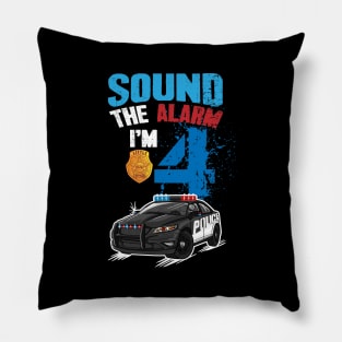Kids Police Car 4th Birthday Gift Boy Sound The Alarm I'm 4 Pillow