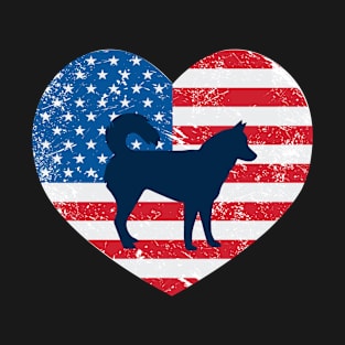 American Flag Heart Love Siberian Husky Usa Patriotic 4Th Of July T-Shirt