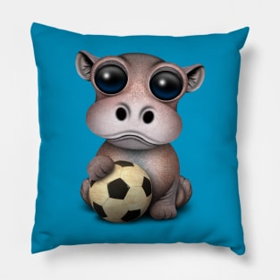 Cute Baby Hippo With Football Soccer Ball Pillow