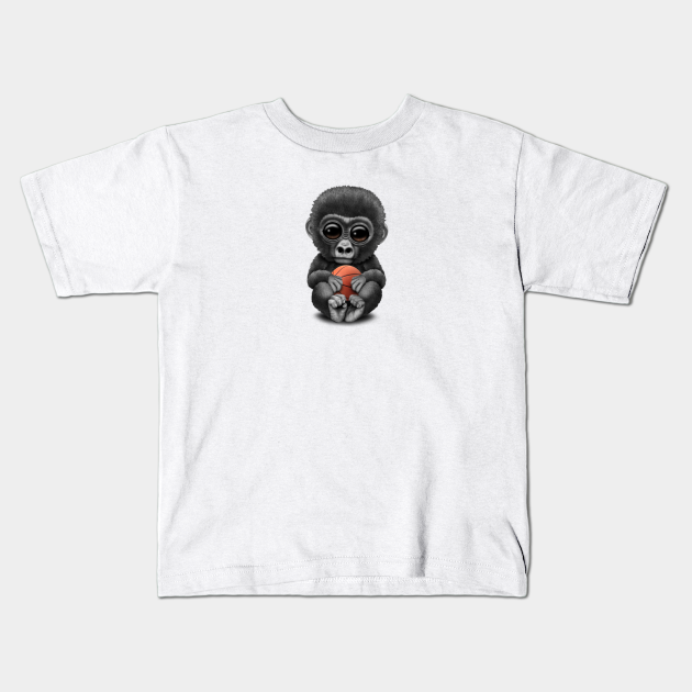 Cute Baby Gorilla Playing With Basketball Basketball Kids T Shirt Teepublic