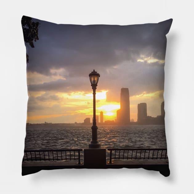 Battery Park Sunset Skyline Manhattan New York City Pillow by eleonoraingrid