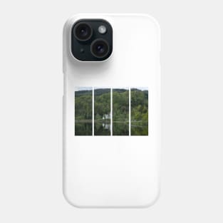 Wonderful landscapes in Norway. Vest-Agder. Beautiful scenery of whtite Gyland church reflecting in the lake. Mountains, road and trees in the background Phone Case