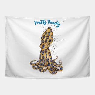 Pretty Deadly Blue Ring Octopus Art Blue Text Tapestry