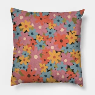 Oil Pastel Flower Print - pink, orange, yelow Pillow