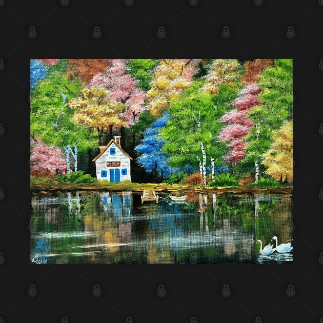 Autumn forest and lake house by Starlight Tales
