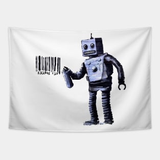 BANKSY Robot Spray Painting Barcode Tapestry