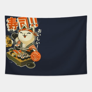 Sushi Chef Cat  Funny Restaurant Kitty  Japanese Food Classic Tapestry