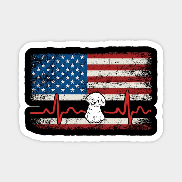 Funny Maltese American Flag Heartbeat Dog Lover Gift 4th Of July Magnet by huytho2