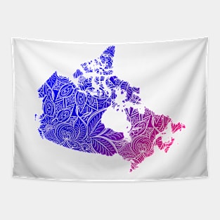 Colorful mandala art map of Canada with text in blue and violet Tapestry