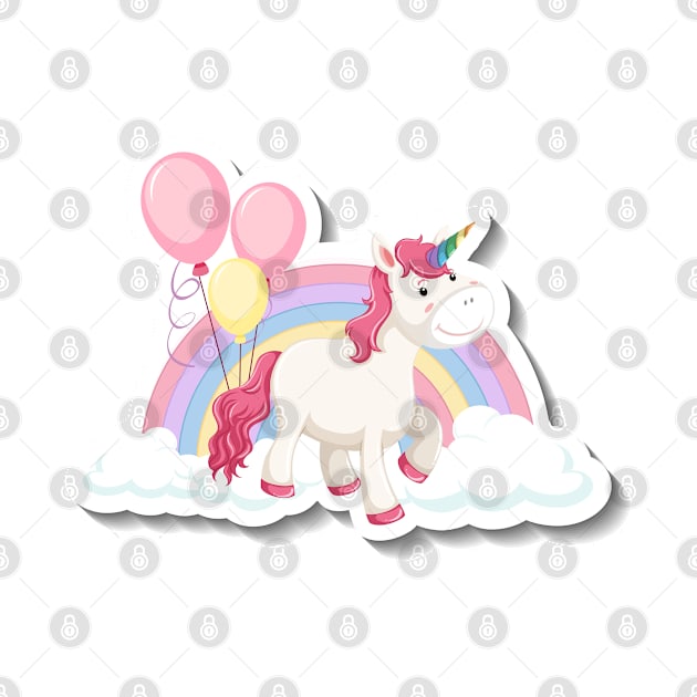 Cute unicorn with rainbow and clouds white by Thumthumlam