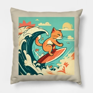 Surfing Tabby Cat Pillow