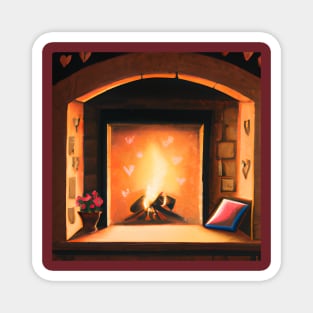 Romantic Fireplace Hearth Painting Magnet