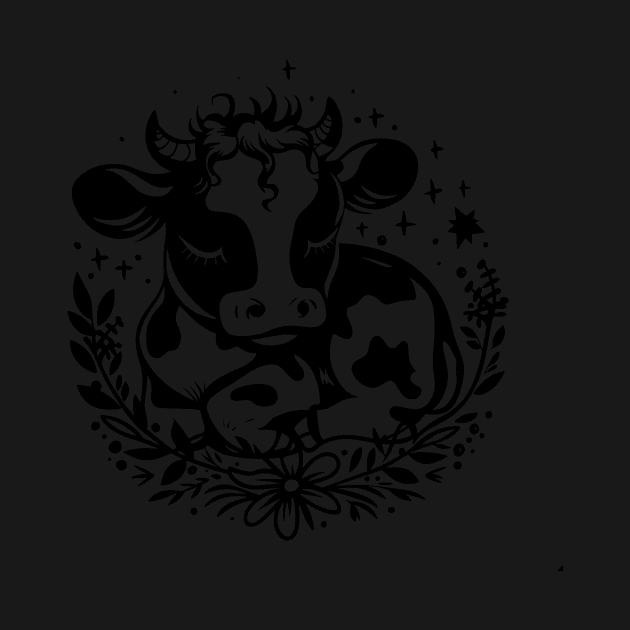 Adorable Sleepy Cow with Stars and Flowers by NedisDesign