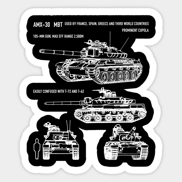 Amx 30 French Main Battle Tank Blueprint Amx 30 French Tank Aufkleber Teepublic De