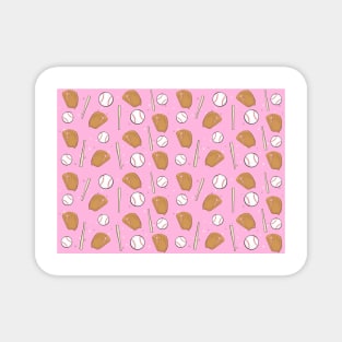 Baseball - Gloves, Balls & Bats on Pink Background Seamless Pattern Magnet