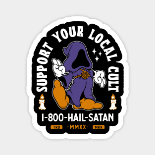 Support Your Local Cult - Hail Satan - Vintage Cartoon Occult Magnet