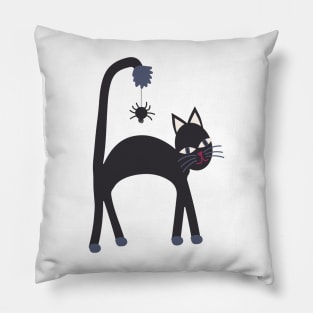 Charcoal black cat and friendly spider Pillow