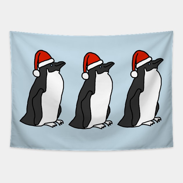 Three Christmas Penguins Wearing Santa Hats Tapestry by ellenhenryart