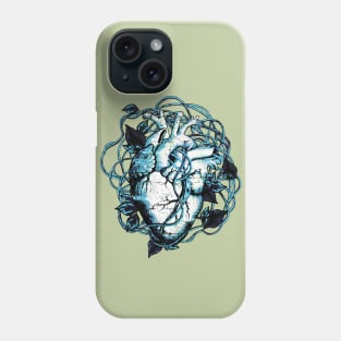 Blue, Human heart and climbing plant, nature and garden lovers, Anatomy illustration art Phone Case