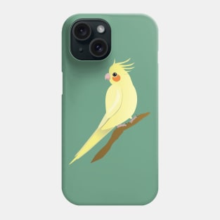 A yellow cockatiel perched on a branch Phone Case