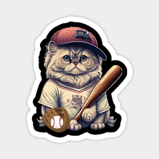 Cat playing baseball Funny Cat Sports for Boys funny cat baseball catcher cat pitcher first baseman Magnet