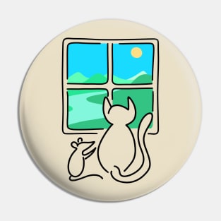 Cat and Mouse Window View BLACK OUTLINE Pin