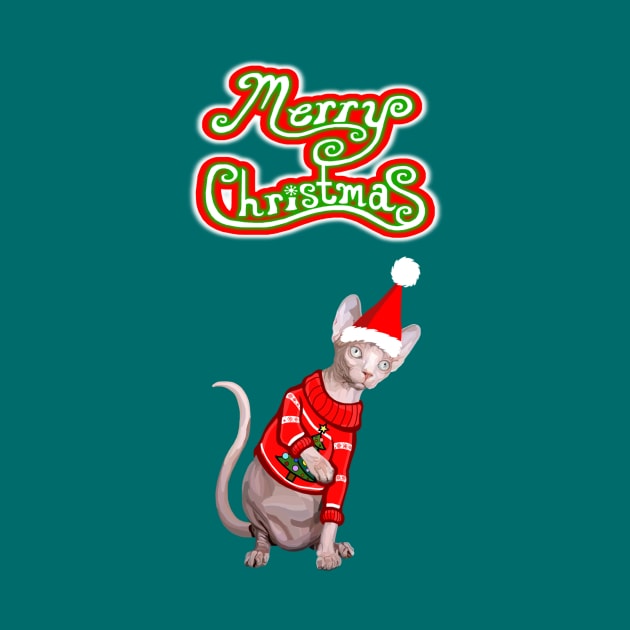 Merry Christmas Sphynx Cat by Art by Deborah Camp