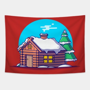 Snow Cabin in Winter Cartoon Vector Icon Illustration Tapestry