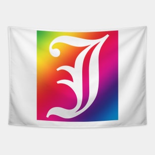 Rainbow White Letter J Tapestry