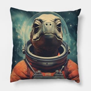 Astronaut Turtle in Space Vintage Art Pillow