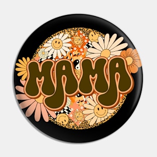 Mama Retro Groovy Floral Leopard Pin