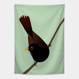 Blackbird sitting on a diagonal branch Tapestry