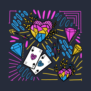 Pink + Yellow + Blue Diamond Heart T-Shirt