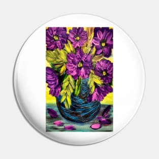 Bright purple flowers on a turquoise vintage vase Pin