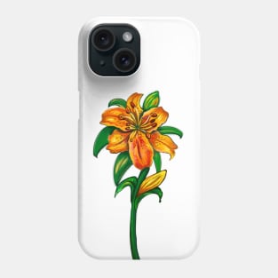 Flowers of spring Lily Lilly flower painting 2 -  orange tiger lily with green leaves and stem Botanical Garden Gardener Gardening Lillies Phone Case